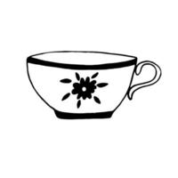 taza con flor dibujada a mano en estilo garabato vector