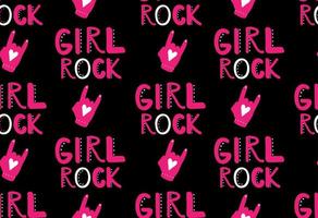 Girl Rock. Rock On. Music symbol. Seamless pattern on the black background. vector