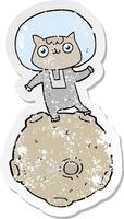 distressed sticker of a cute cartoon astronaut cat vector