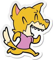 sticker of a laughing fox running away vector