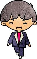 textured cartoon kawaii cute businessman in suit vector
