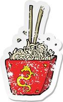 retro distressed sticker of a cartoon noodles in box vector