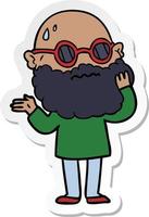 pegatina de un hombre preocupado de dibujos animados con barba y gafas de sol vector