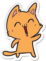 sticker of a happy cartoon cat meowing vector