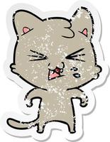 distressed sticker of a cartoon hissing cat vector