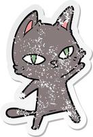 distressed sticker of a cartoon cat staring vector