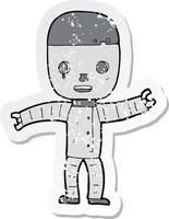 retro distressed sticker of a cartoon robot vector