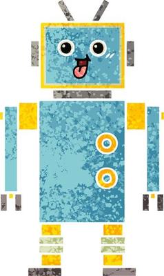 retro illustration style cartoon robot