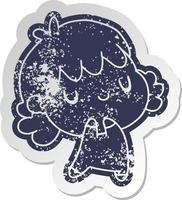 distressed old sticker of a cute kawaii girl vector