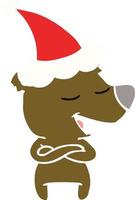 flat color illustration of a bear wearing santa hat vector