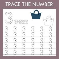 Number training write and count numbers. Exercises handwriting practice vector