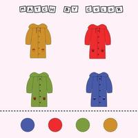 worksheet vector design, challenge to connect the raincoats with its color. Logic game for children.