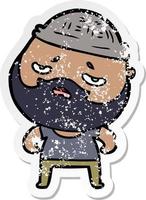 distressed sticker of a cartoon worried man with beard vector