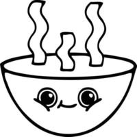 line drawing cartoon bowl of hot soup vector