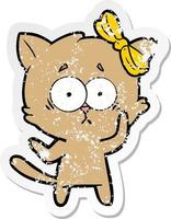 distressed sticker of a cartoon cat vector