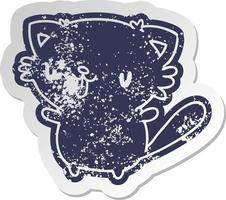 distressed old sticker of cute kawaii cat vector