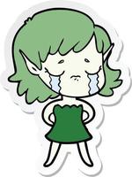 sticker of a crying cartoon elf girl vector