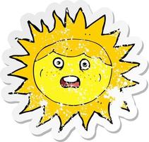 retro distressed sticker of a sun cartoon character vector