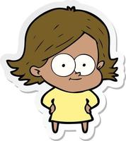 sticker of a happy cartoon girl vector