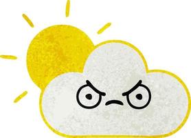 retro grunge texture cartoon sunshine and cloud vector