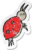 retro distressed sticker of a cartoon ladybug vector