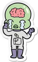 sticker of a cartoon big brain alien crying vector