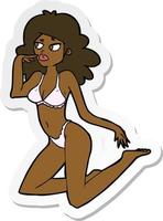 sticker of a cartoon woman in underwear looking thoughtful vector