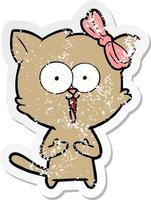 distressed sticker of a cartoon cat vector