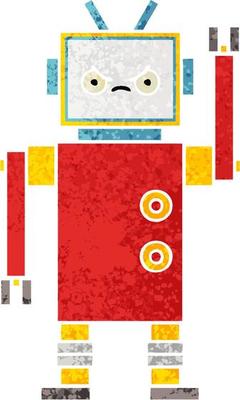 retro illustration style cartoon robot
