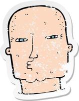 retro distressed sticker of a cartoon bald tough guy vector