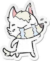 distressed sticker of a cartoon crying wolf vector