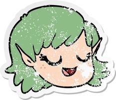 distressed sticker of a cartoon elf girl vector