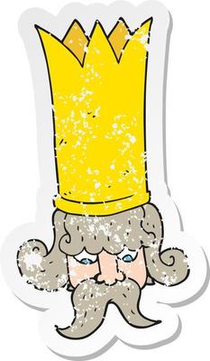 retro distressed sticker of a cartoon king with huge crown