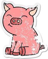 distressed sticker of a quirky hand drawn cartoon pig vector