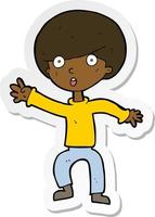 sticker of a cartoon panicking boy vector