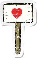 retro distressed sticker of a cartoon love heart sign post vector