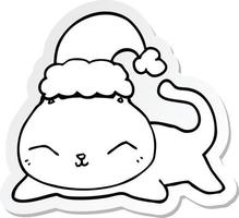 sticker of a cute cartoon christmas cat vector