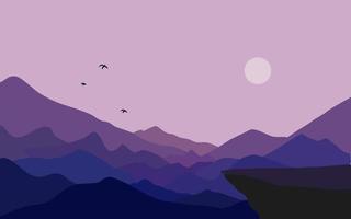 Mountain with Cliff, Moon, and Bird at Night Landscape Background vector