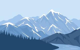 Mountain Range with Pine Forest And River vector