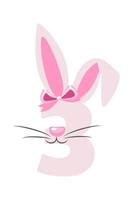 Funny bunny number 3 for kids. Three digit in the form of a rabbit. Learn to count. vector