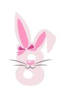divertido conejito número 8 para niños. ocho dígitos en forma de conejo. aprende a contar vector