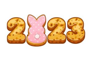 Biskvit cookies with 2023 and rabbit. New Year 2023, Greeting card template. vector