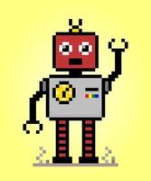 Robot de píxeles de 8 bits en ilustraciones vectoriales para activos de juegos. vector