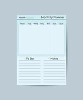 Monthly planner template minimalist planners organizer page vector design Planner blank template.