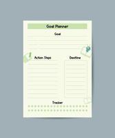 goal Planner Template Organizer and Schedule for Notes Goals Vector illustration.