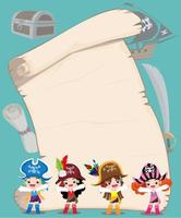 Pirate cartoon character with treasure scroll map and copy space