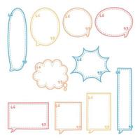collection set of blank dashed line hand drawn speech bubble balloon pastel color, think speak talk whisper text box, flat vector illustration design isolated