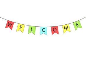 Welcome sign with colorful flags on rope vector