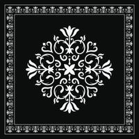 Damask rug pattern floral frame black and white bandana shawl, hijab, neck scarf, tablecloth vector