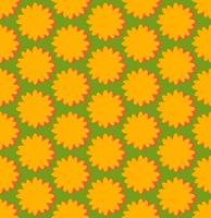 groovy background. Seamless bright repeat pattern of simple blooming flowers in 1970s psychedelic hippie style. graphic decor ornament in retro design. vector illustration